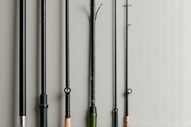 Various fishing rod blanks displaying different lengths and actions, from ultra-light to heavy, with technical labels.