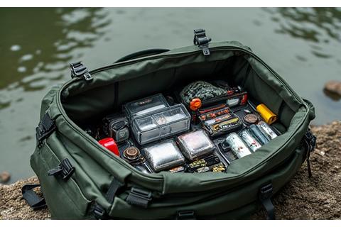 A large, durable, waterproof bag containing an array of professional-grade biodegradable fishing tackle, suitable for expedition leaders and conservation groups.