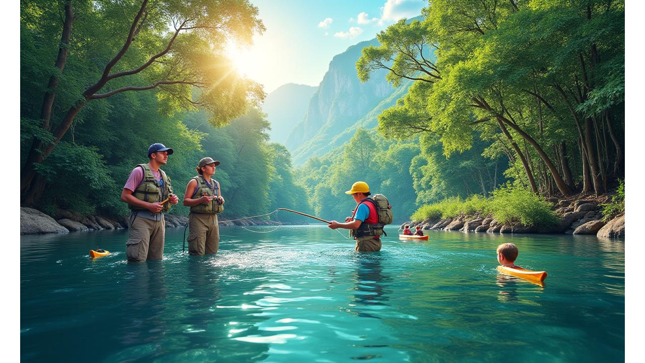 A collage of diverse anglers (a family, a solo researcher, a group of friends) fishing in different sustainable environments, showcasing varied experiences.