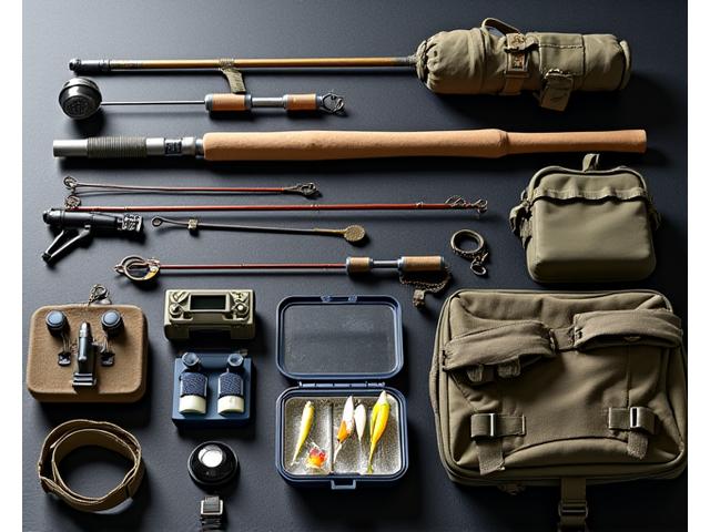 Custom-built expedition fishing rods and travel cases laid out for inspection before a trip.