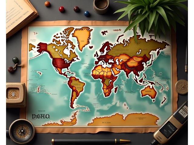 Detailed map with expedition routes marked, compass, and satellite phone