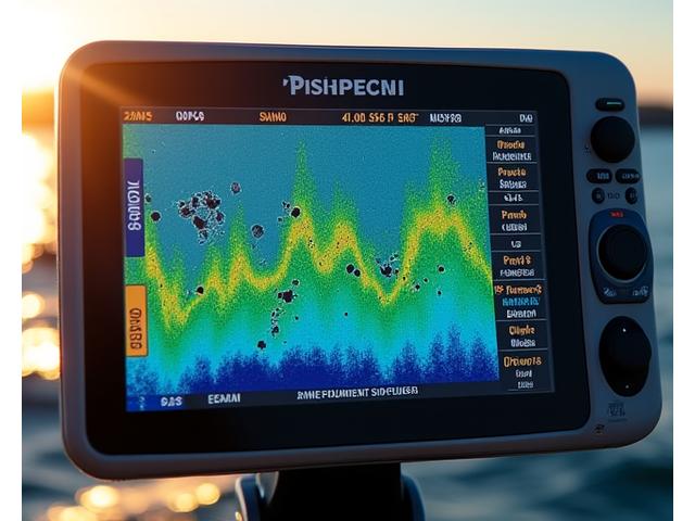 High-resolution display of an advanced fish finder showing detailed underwater topography and fish targets