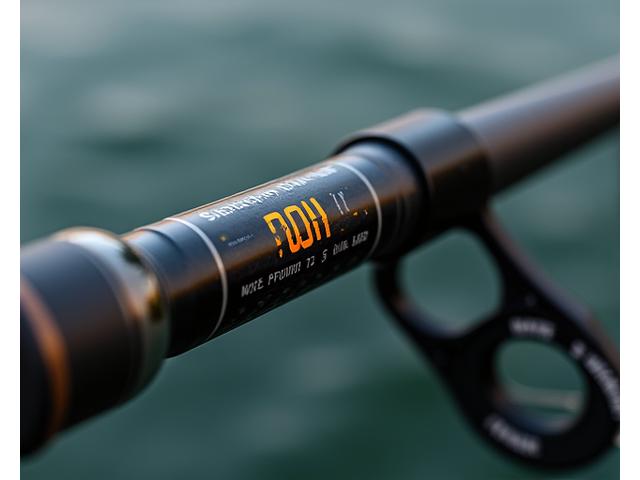 Close-up of a smart fishing rod with integrated sensors and a digital display