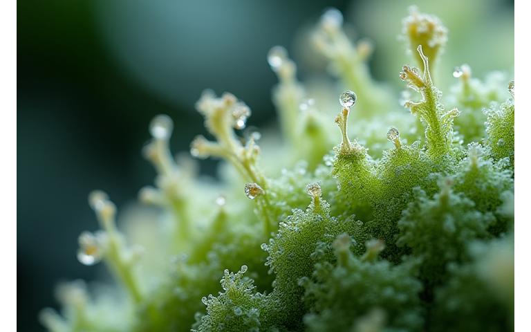 Microscopic view of plant-based polymer breaking down harmlessly in water, showcasing its advanced biodegradable properties.